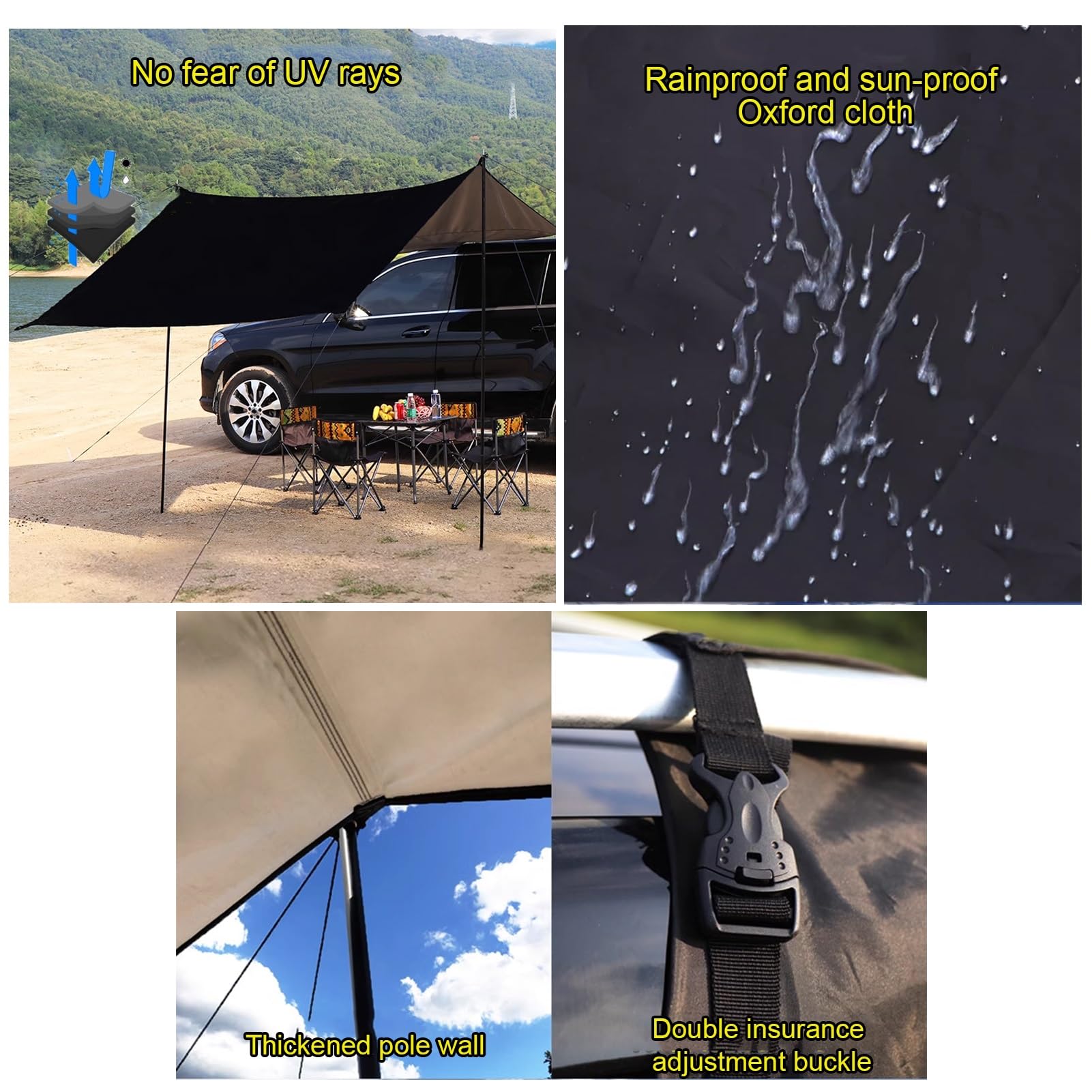 Toldo Lateral para Coche, Toldo Camping Impermeable, Toldo Furgoneta, Tienda de Campaña , Toldo Para Portón Trasero de Coche ,Resistente Al Sol/Agua/Viento, para Autocaravana, Furgoneta, SUV(Small)