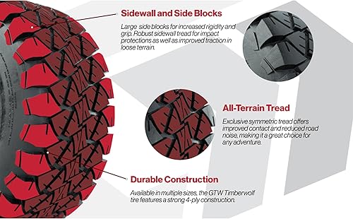 Miniatura 3 de GTW Combo de ruedas y neumáticos para carrito de golf de 12 pulgadas  Ruedas mecanizadasnegras Storm Trooper en neumáticos Timberwolf todo terreno