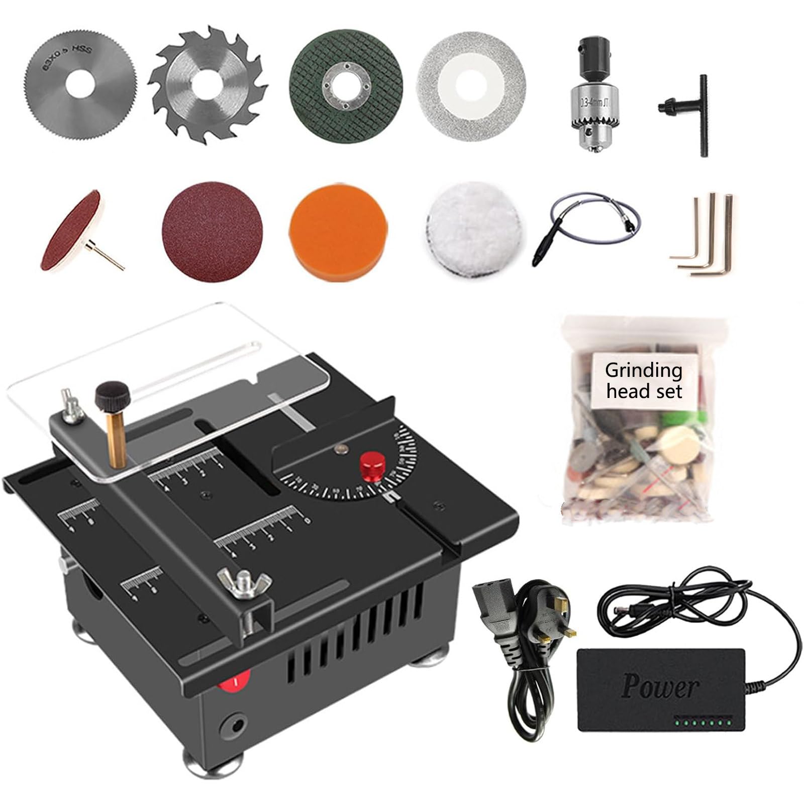 Mini sierra de mesa para manualidades, sierra de banco pequeña para carpintería de escritorio, velocidad de corte y ángulo ajustables, profundidad de corte de 16 mm, para carpintería con hoja, eje fl