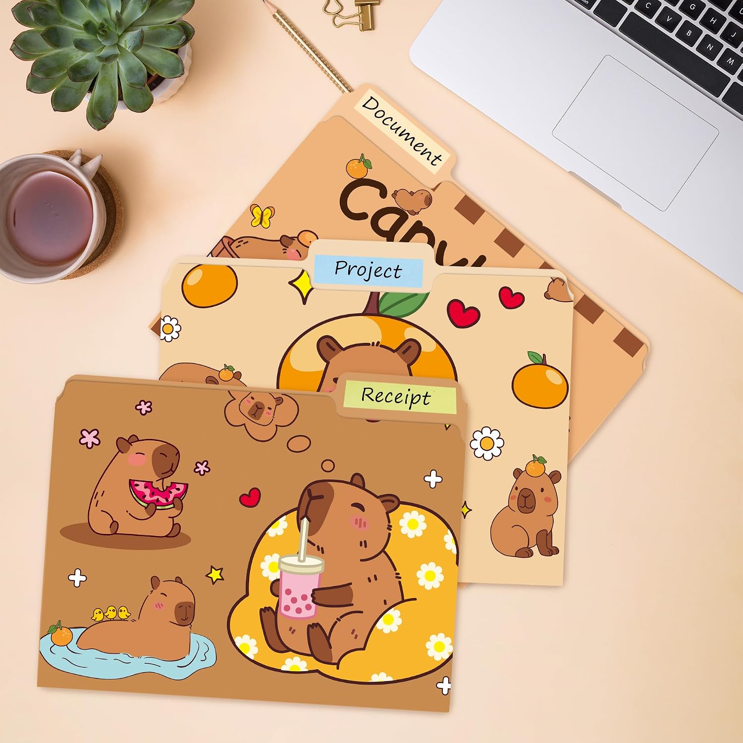 Xqumoi 12Pcs CAPY File Folders - Letter Size Cute Animal Decorative File Pockets with 1/3 Cut Tab Pretty Colored Folders for Office Home Classroom Supplies Documents Paper, 8.9 x 11.6 Inch image 3