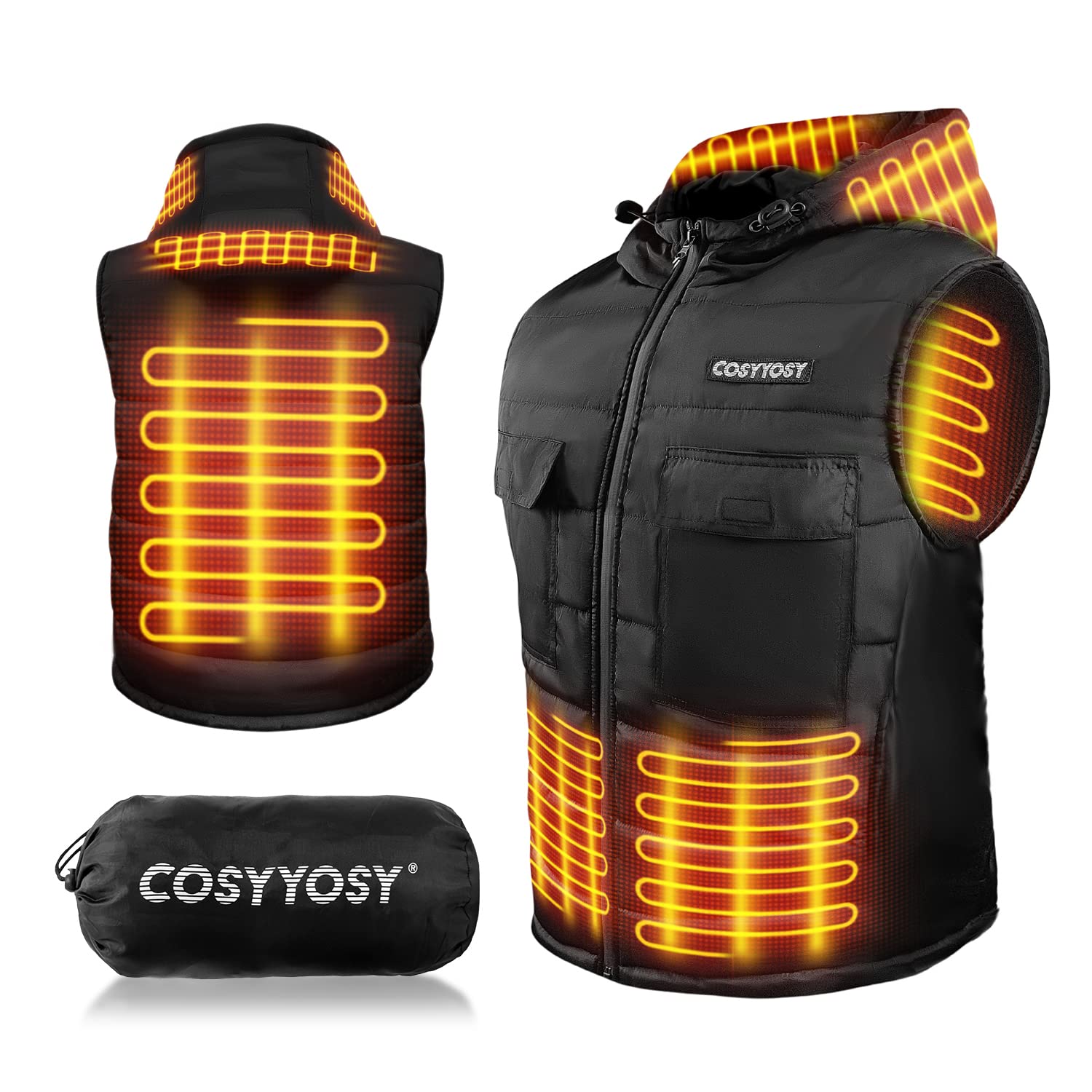 BIOSCENHeated Vest, Gilet for Men Women, USB Electric Body Warmer, Heating Jacket Washable with 2 to 3 Switch | 3 Heating Level | 4 to 6 Heating Zone | 6 Pocket, Outdoor Winter Coat, IP67 Self Warm Clothing