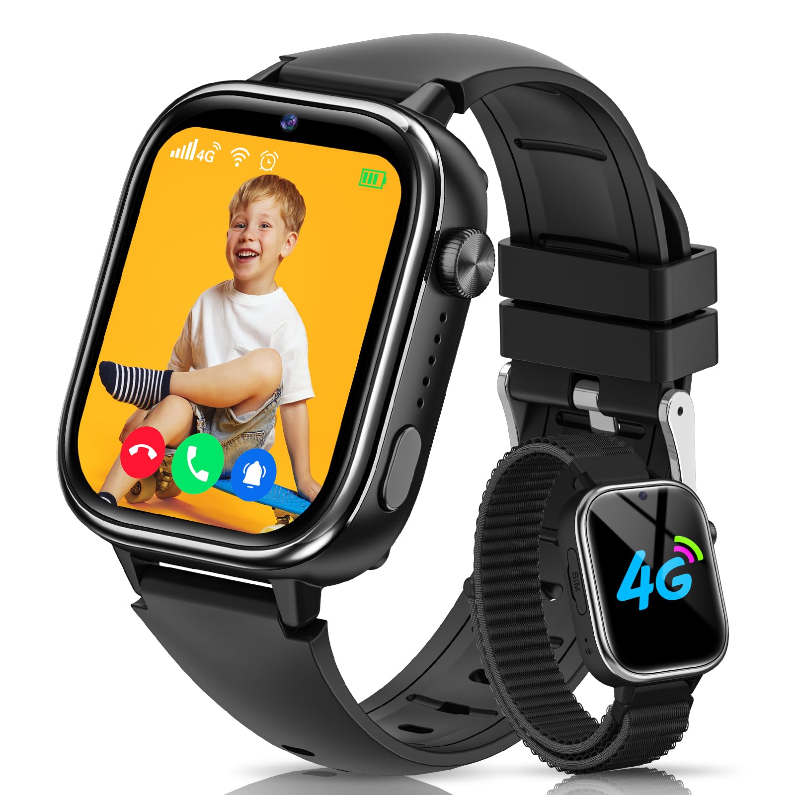 RUXINGX 4G Smartwatch Bambini, IP68 Impermeabile Smartwatch con GPS, SOS, Telefono, HD Videochiamata, Chat Vocale, modalità Lezione, Sveglia, Sonno, Orologio Bambini per Ragazze e Ragazzi, Nero