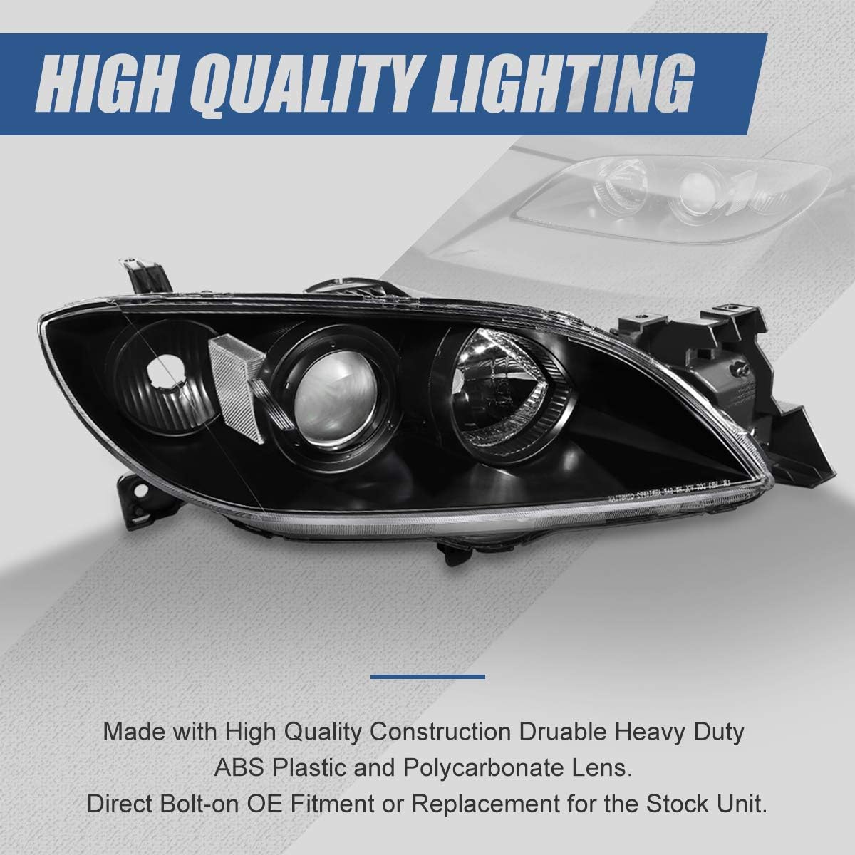 Auto Dynasty Headlights Assembly Lamps Compatible with 2004-2009 Mazda 3 Sedan 4-Door, Projector Factory Style Headlamps Replacement, Driver and Passenger Side, Black Housing Clear Corner