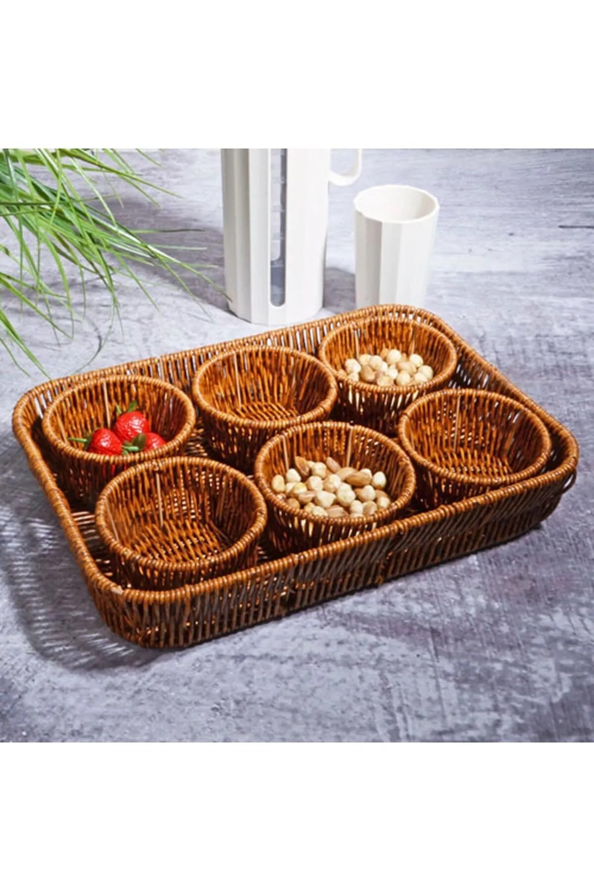 Kosova Wicker 7'li Tepsili Çerezlik Set