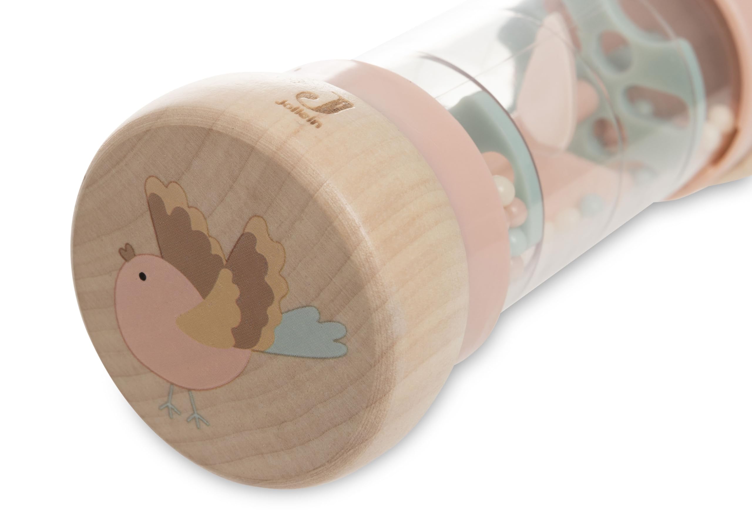Jollein Rainmacher Baby z drewna – Lovely Birds – zabawka dla dzieci od 0+ miesięcy – z motywem wróżki Amy i ptaka – wspomaga zmysły i motorykę – brudny róż/miętowa zieleń