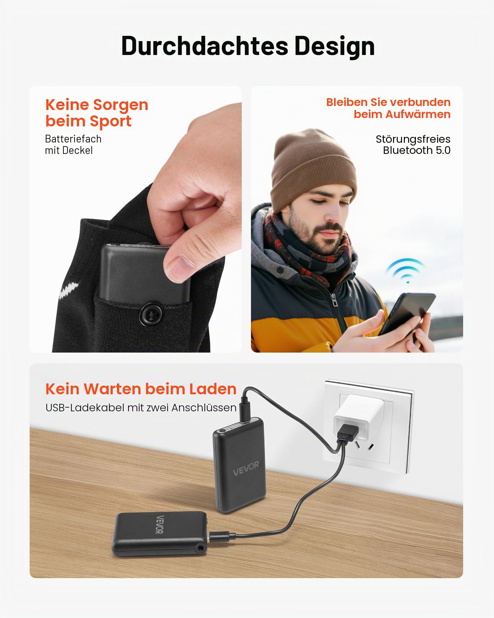 VEVOR Beheizte Socken, 5000 mAh Akku, wiederaufladbare Heizsocken mit 4 Heizstufen, elektrisch beheizte Socke mit App-Steuerung für Männer und Frauen, Fußwärmer für Jagd, Reiten, Camping, Wandern