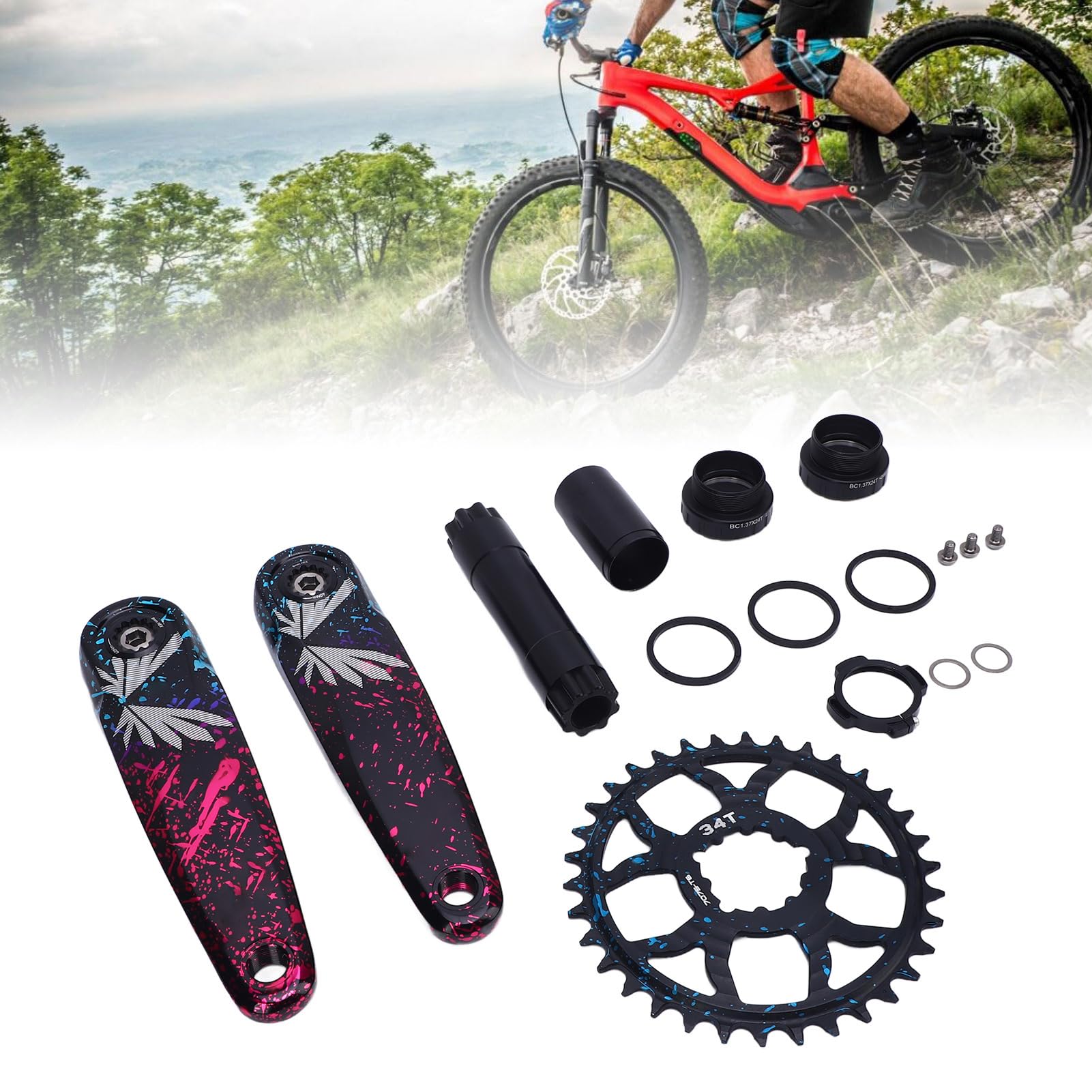 Mechanizm Korbowy do Roweru Górskiego, Lekkie, Puste ramię Korby ze Stopu Aluminium z 3-pinowym Interfejsem i Dodatnimi Ujemnymi Zębami, do Rowerów Górskich Szosowych 9 10 11 12 Prędkości