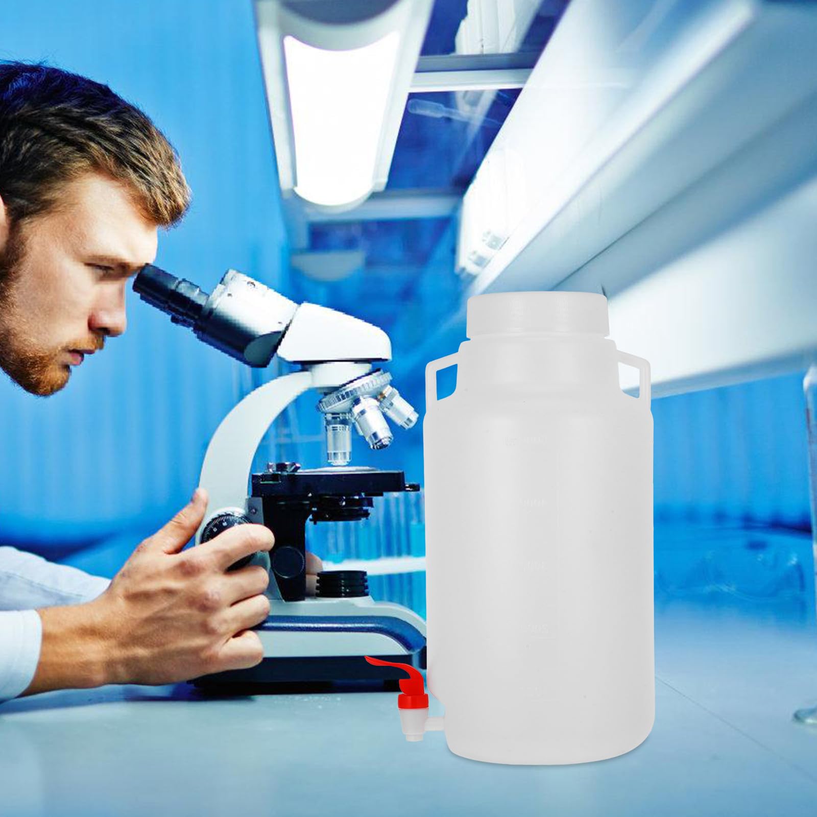 Healeved Botella Dispensadora Grifo de Plástico 5 L para Laboratorio Tapa a Prueba de Fugas y Fácil Observación de Reactivos para Uso Profesional