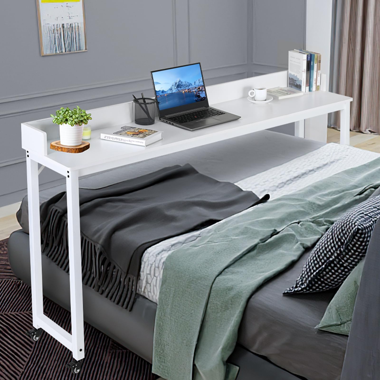 Adjustable Overbed Table, Over The Bed Table with Wheels