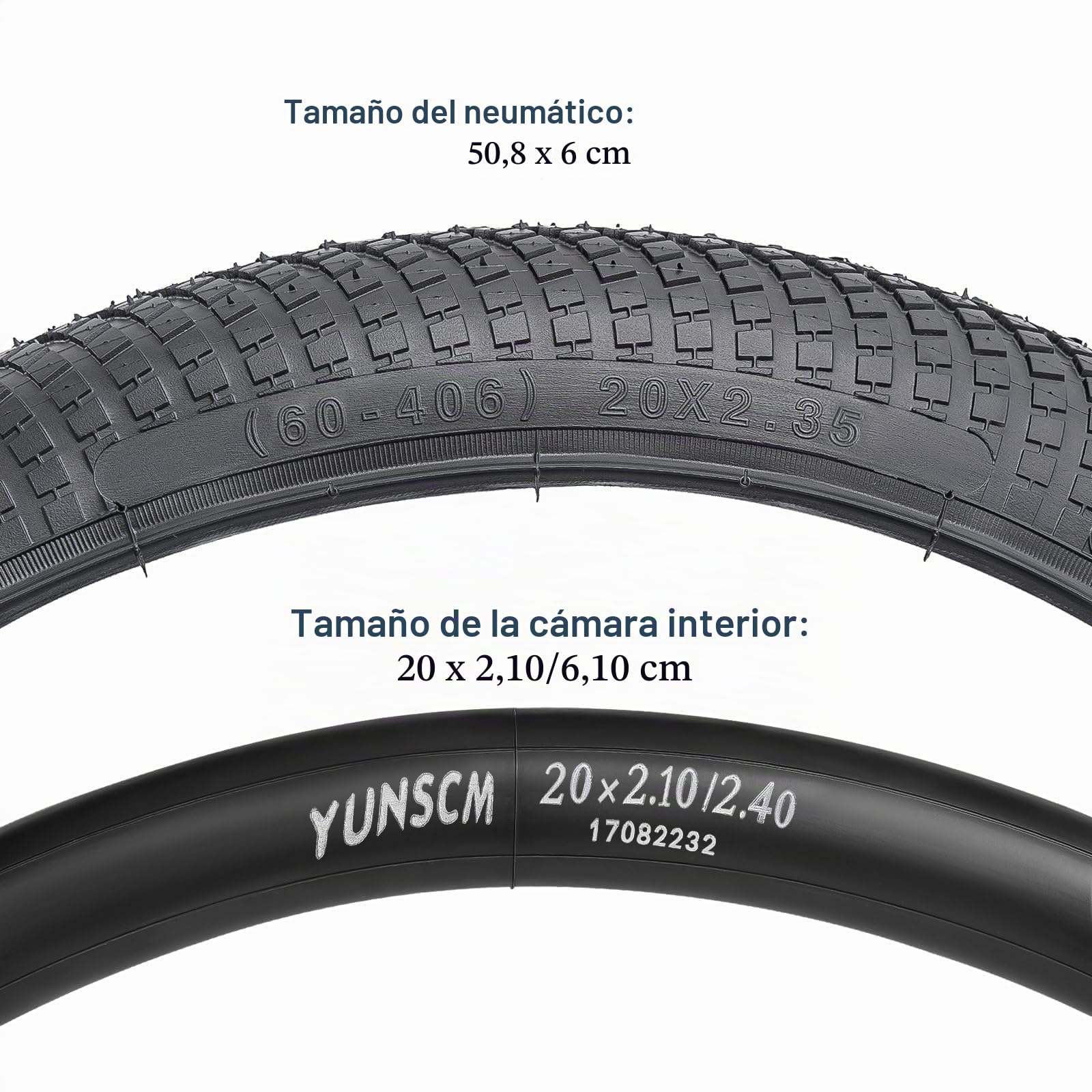 YUNSCM 2 neumáticos de bicicleta de 20 pulgadas de 20 x 2.35/60-406 y 20 pulgadas, válvula Schrader con 2 tiras de llanta compatibles con neumáticos y tubos de bicicleta de carretera de 20 x 2.30