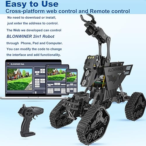 Miniatura 5 de Kit de coche robot, juguete de construcción de brazo robótico inteligente 2 en 1 para codificación Raspberry Pi Python, kits de tanque de