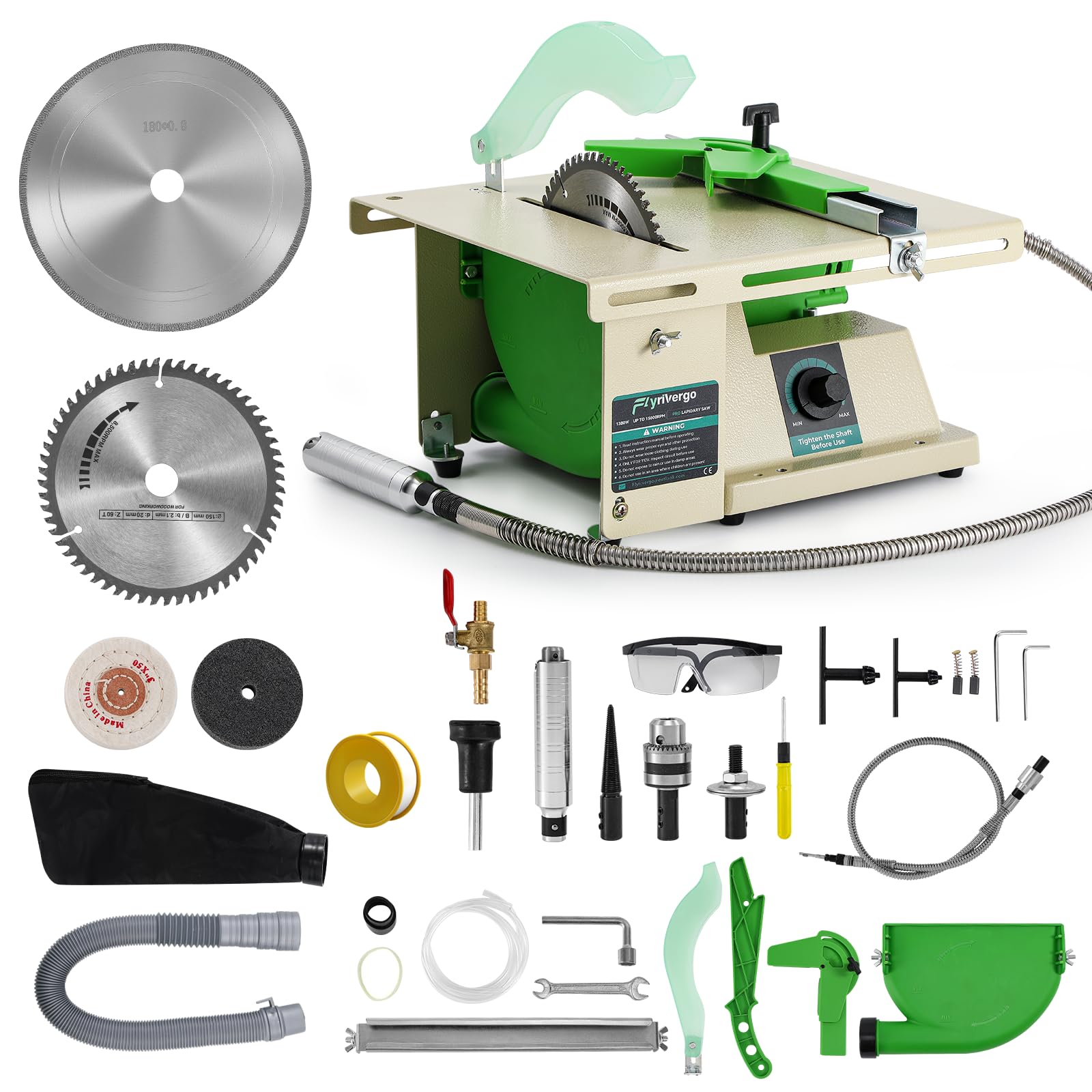 Image displaying product parameters including motor power, cutting depth, speed range, and machine size.