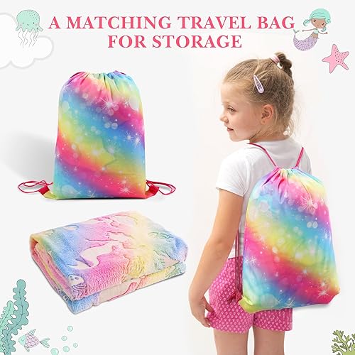 Miniatura 6 de Manta que brilla en la oscuridad, manta suave y acogedora de sirena para niñas, regalo ideal para niños, 50 x 60 pulgadas, colorida