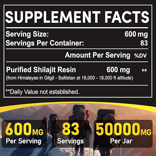 Miniatura 2 de Resina Shilajit, Shilajit del Himalaya pura orgánica del Himalaya, 600 mg de potencia de grado oro, Shilajit para hombres y mujeres con más de 85