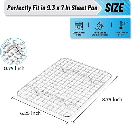 Miniatura 9 de TeamFar Rejilla de refrigeración, 2 unidades de rejilla de acero inoxidable para cocinar, asar a la parrilla, secado a la parrilla, 11.75 x 9