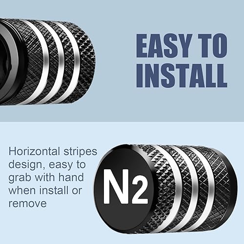 Vista 4 de Tapones para vástago de válvula de neumático, paquete de 5, tapa de aire de neumático N2, metal nitrógeno con forro de plástico, resistente a