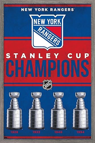 Trends International NHL New York Rangers - Póster de pared de Champions 23, 22.37 x 34.00 pulgadas, versión enmarcada de madera de granero