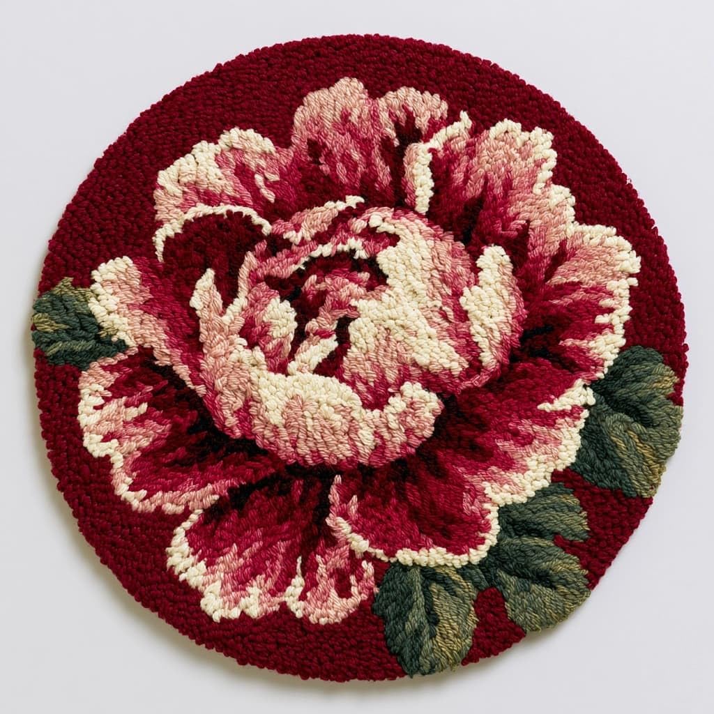 AMBATTERY Round Shape Latch Hook Kits Rug,Peony Flowers