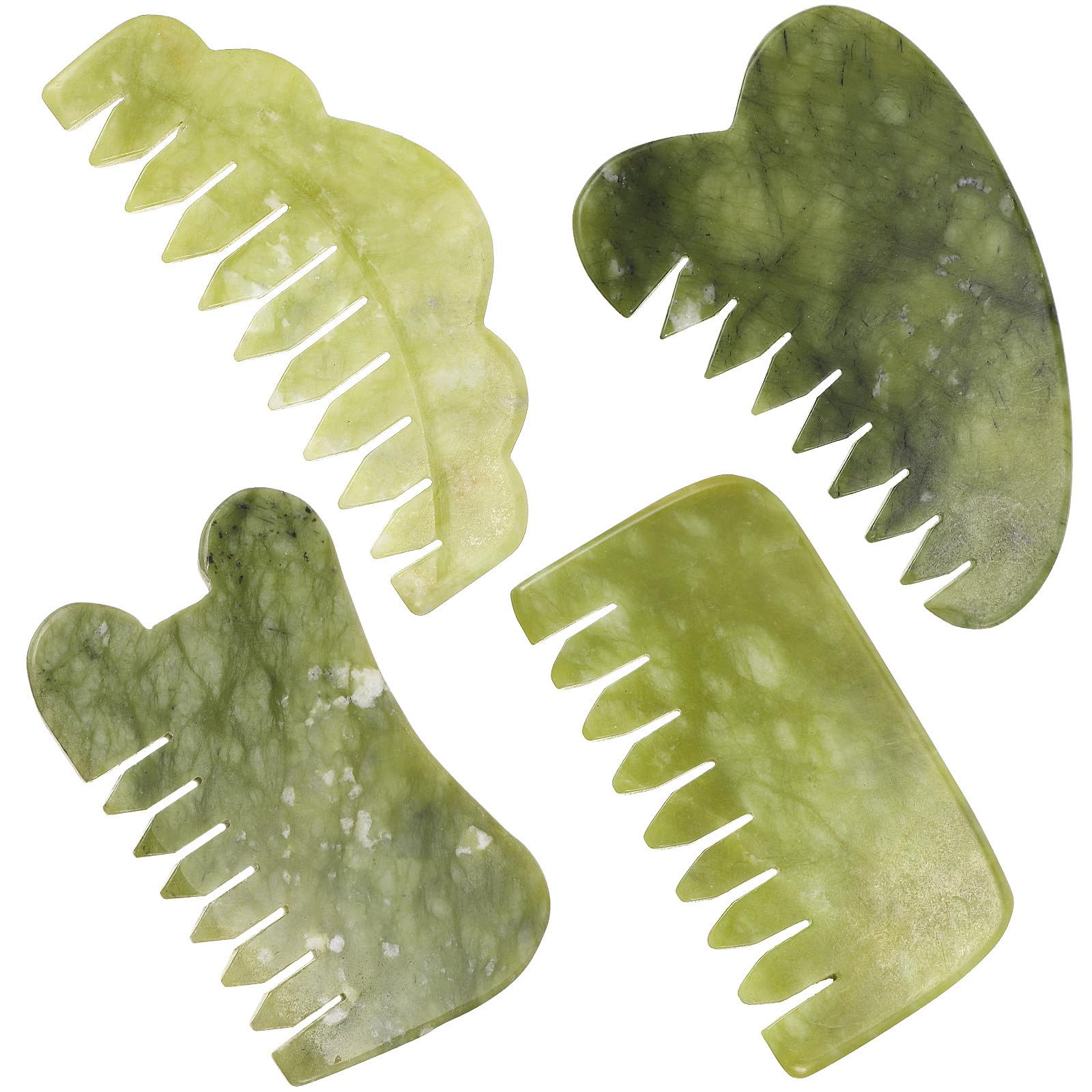 FOMIYES Pettini Massaggiatori in Jade per Rilascio della Tensione Muscolare Set 4 Pezzi Strumento di Massaggio per Testa Superficie Liscia per Chioma e Viso