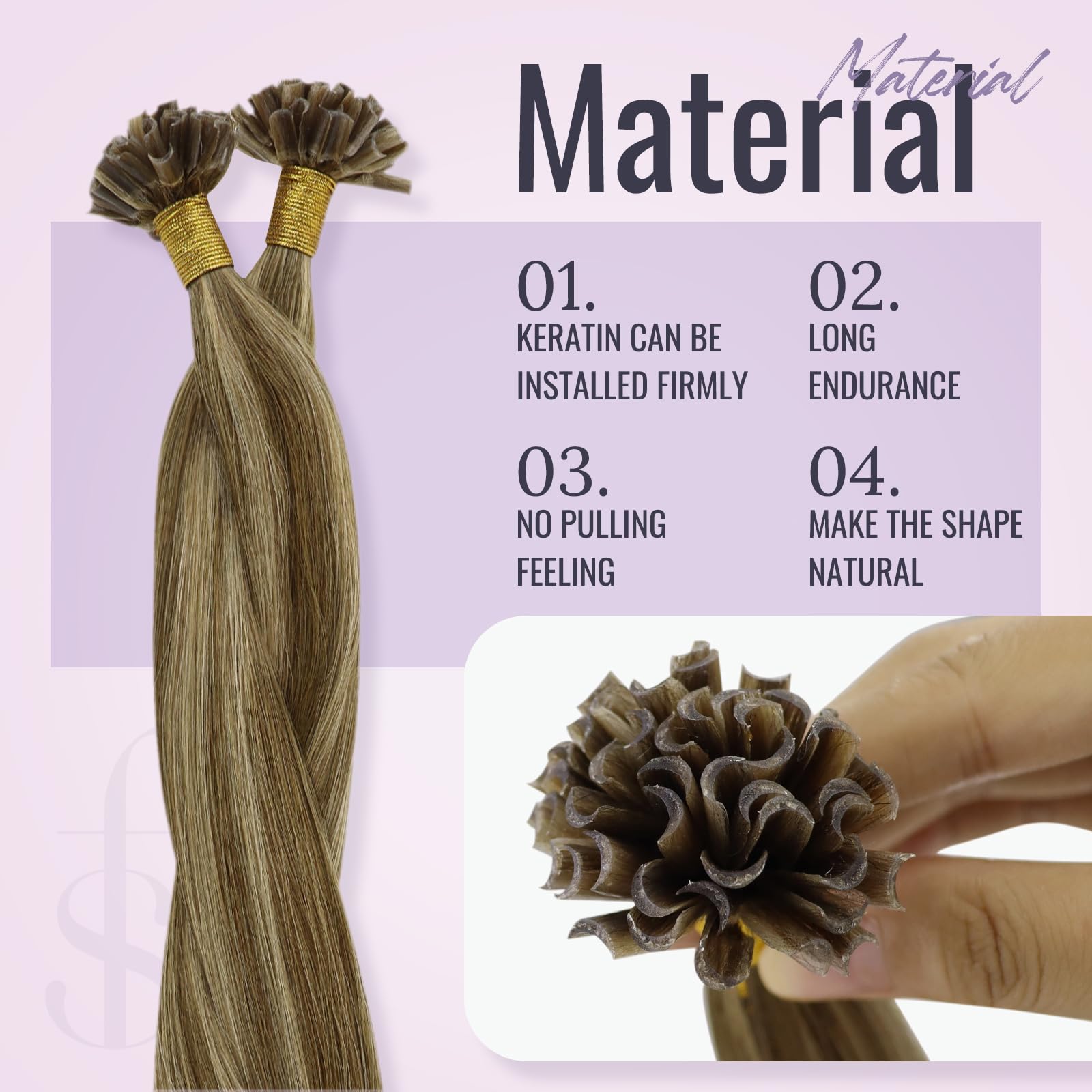 Fshine Cheratina Extension Capelli 40CM 50g Extension Lisci Capelli Marrone e Bionde Highlights U Tip Human Extension Extension 1g/ciocca Keratin Extensions Human Hair