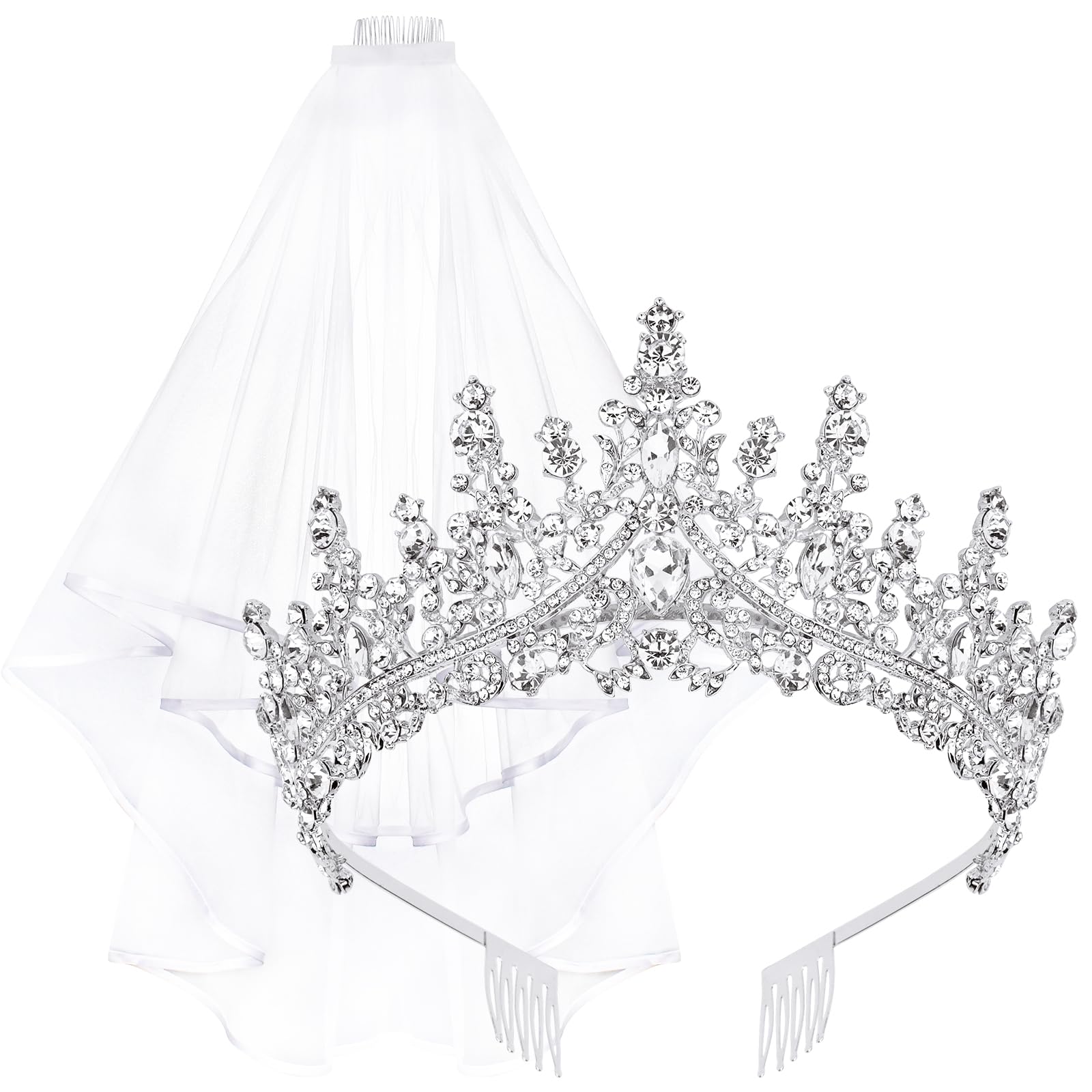 Tobatoba Women's White Wedding Veils For Brides, Bridal Veil And Tiara Set For Bachelorette Party Decorations, Bridal Veils For Wedding, Bachelorette Veil For Bride, Wedding Crown For Bride, Medium