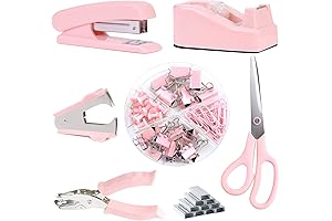 Pink Stapler and Tape Dispenser Set: Your Office Essentials in One