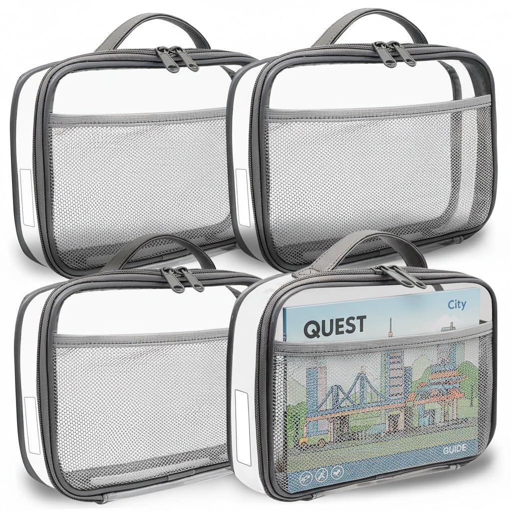 holay 4 Packs PVC Toy Storage Organizer with Zipper, Name Tag & Manual Pocket, Clear Durable Case for Blocks, Clay, Board Games, Travel (Black, Small)