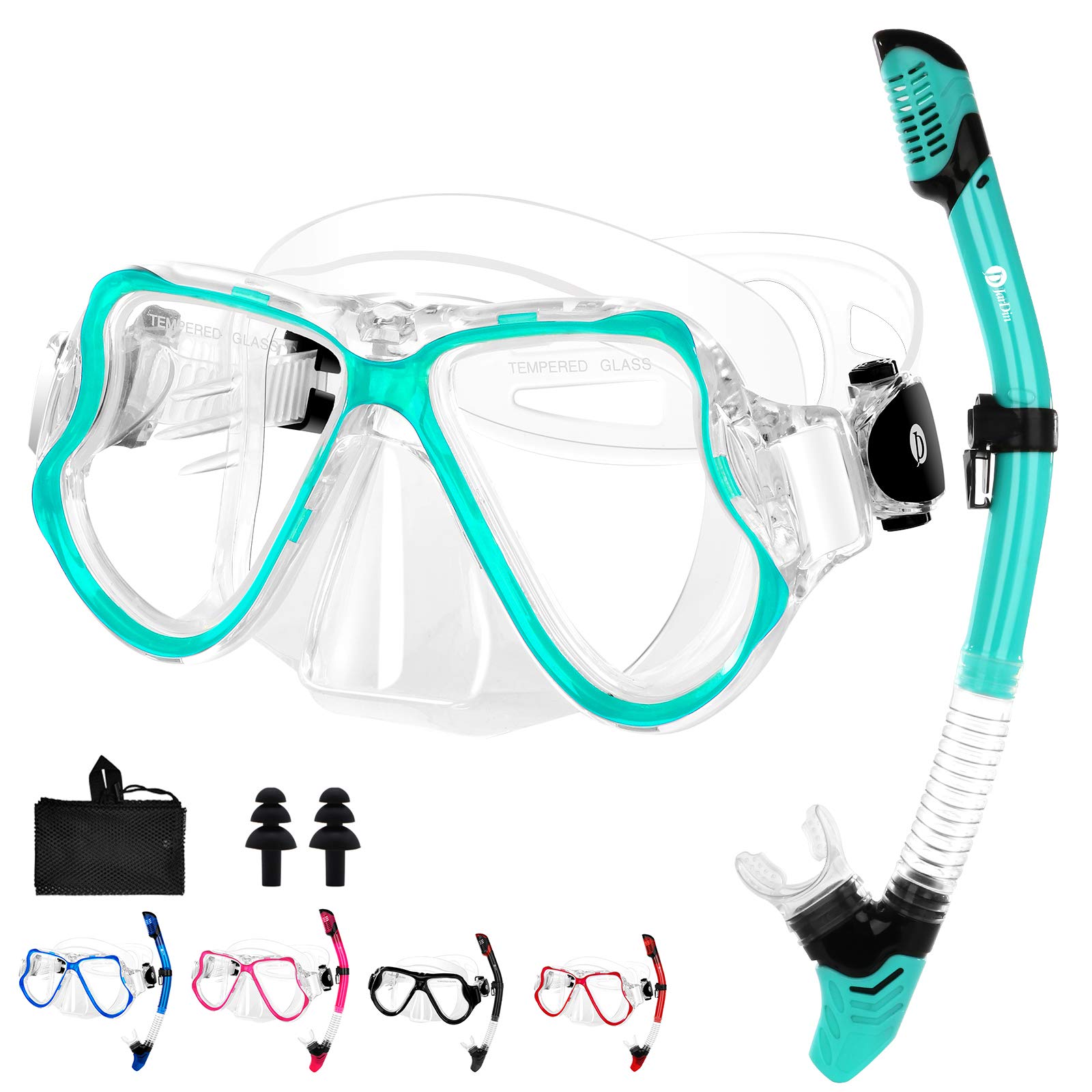 JARDIN Dry Snorkel Set, Panoramic Wide View Snorkel Mask, Anti-Fog Tempered Glass Diving Mask, Free Breathing& Easy Adjustable Strap Scuba Mask, Professional Snorkeling Gear for Adults