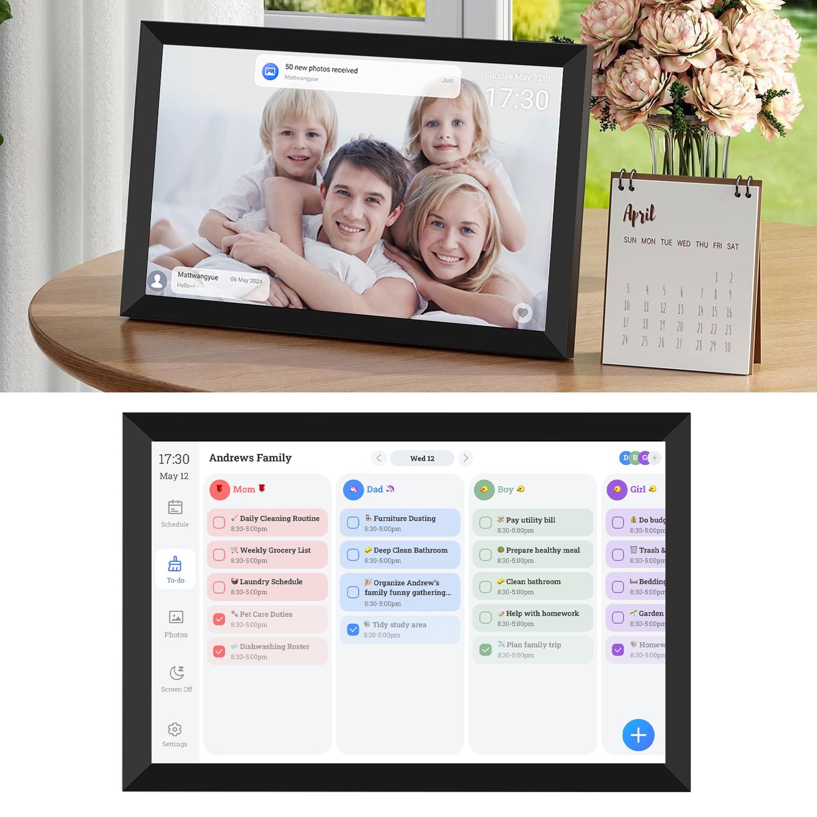 Ausla Calendario Digitale Intelligente da 10,1 Pollici, Touchscreen HD con App Mobile, Pianificatore Elettronico per l'organizzazione Domestica e gli Orari Familiari
