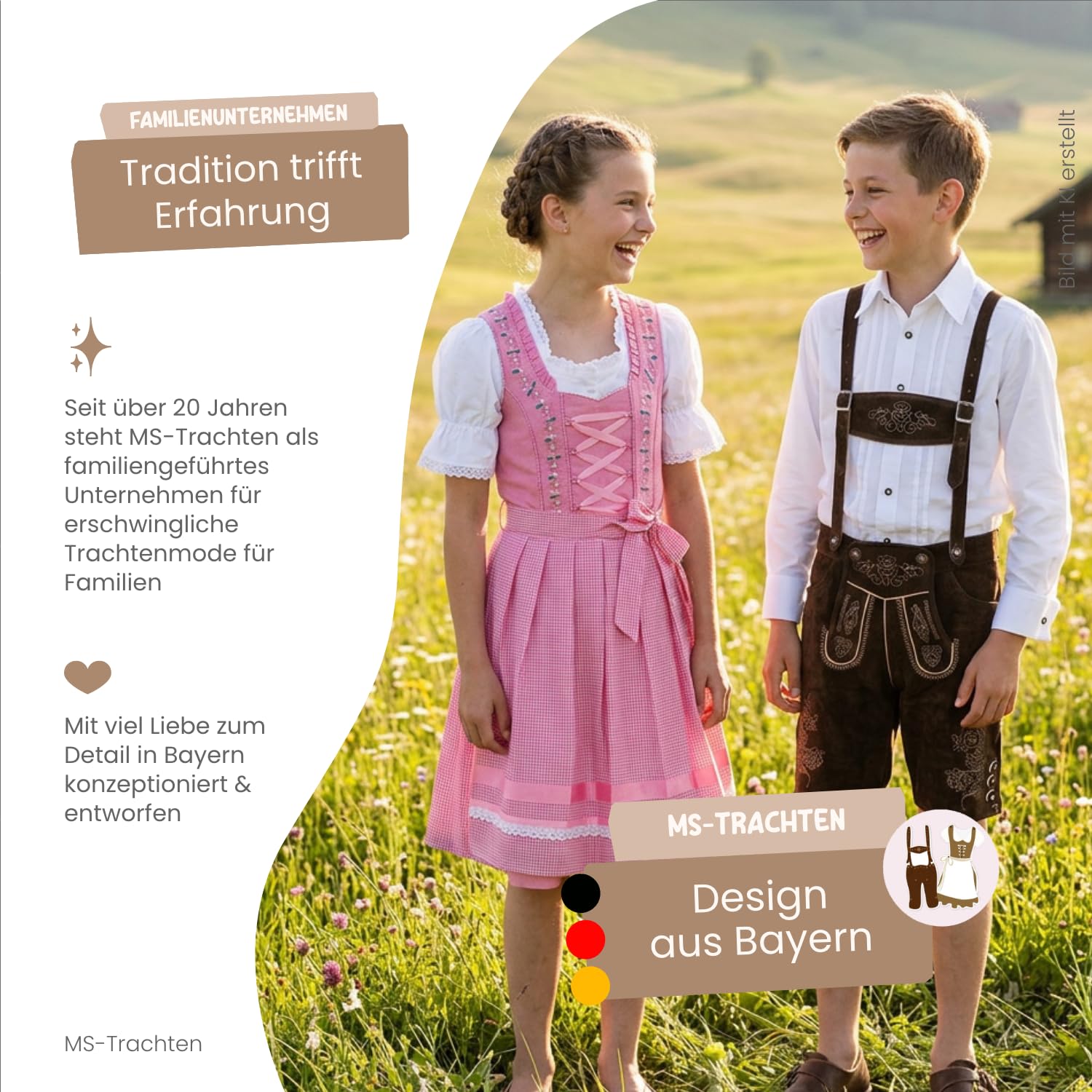 MS-Trachten Pantaloni Tradizionali in Pelle per Bambini Pantaloni Leo Tracht Marrone Corto