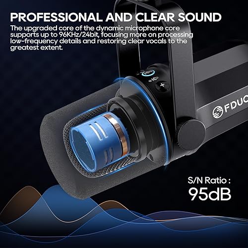Miniatura 2 de FDUCE SL40 USBXLR Micrófono dinámico para podcasting, juegos, transmisión en vivo y grabación, salida de auriculares integrada, botón de silencio
