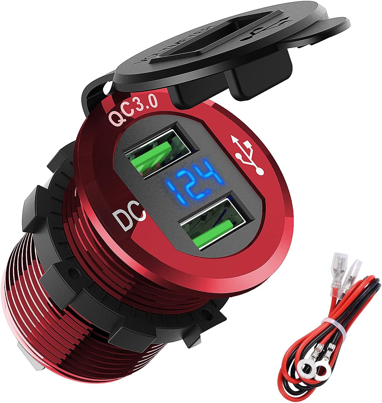Quick Charge 3.0 USB Charger Socket, ADSDIA 12V/24V 36W Aluminum Waterproof Dual QC3.0 Car Charger Power Adapter Outlet with LED Display for Car Boat Marine Motorcycle Scooter RV Golf Cart DIY Kit : Cell Phones & Accessories
