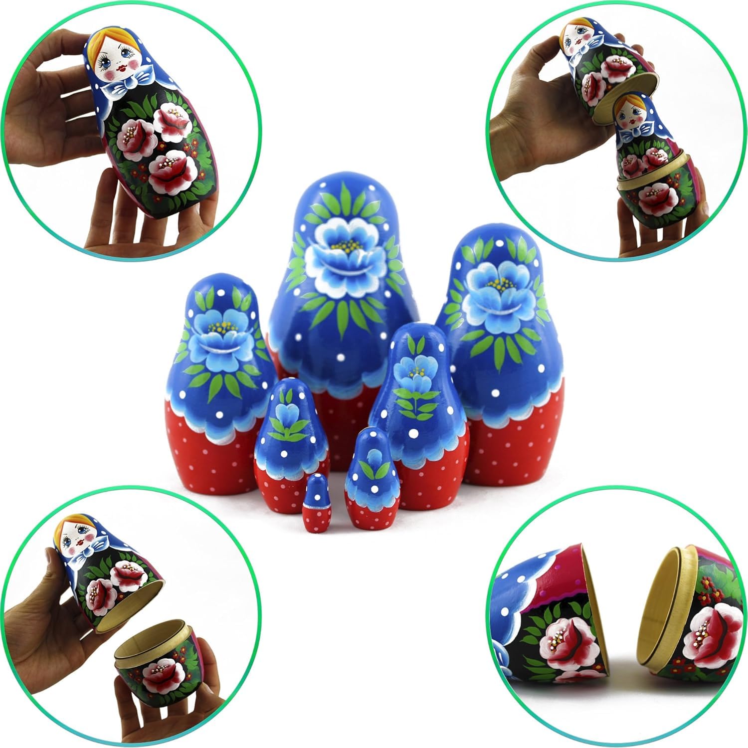 Poupée Gigogne Russe – Lot De 7 Pièces En Bois – Fille En Rouge – Fait Main – Déco Et Jeu éducatif – Offert
