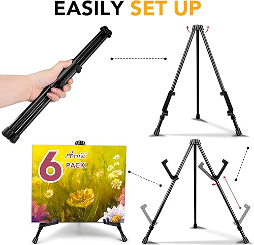 Miniatura 4 de AROIC Caballete de exhibición instantánea de mesa de 14 pulgadas, caballete de trípode plegable de acero negro pequeño portátil y ajustable, para