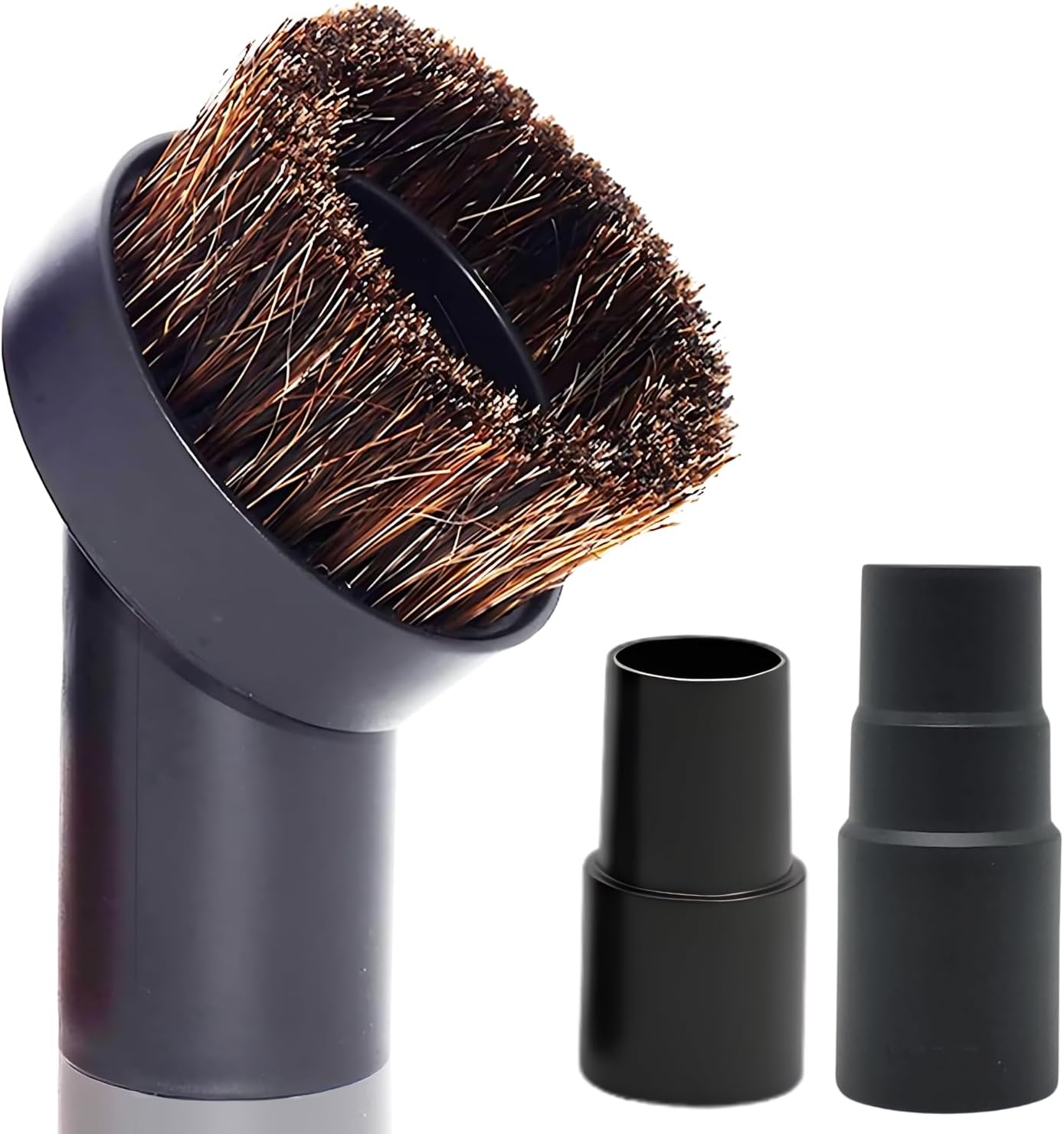 Horse Hair Vacuum Attachment (1.25 Inch) plus 1 3/8'' to 1 1/4'' Vacuum Hose Adapter: Soft Bristle Brush 32mm Vacuum Accessories for Car Detailing, Furniture, Blinds, Air Vents & Delicate Surfaces