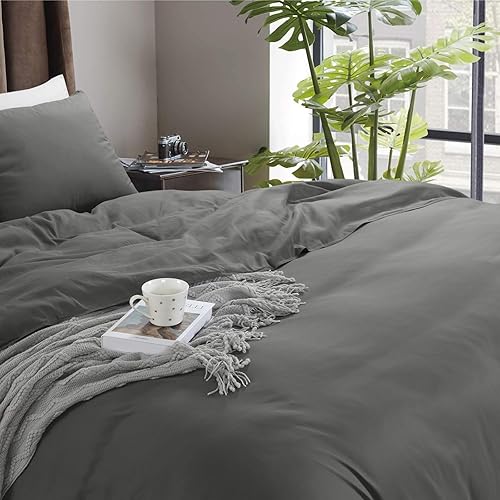 Miniatura 6 de HOMBYS Funda de edredón extragrande King de 120 x 120 pulgadas, funda de edredón gris de microfibra ultra suave para todas las estaciones con cierre