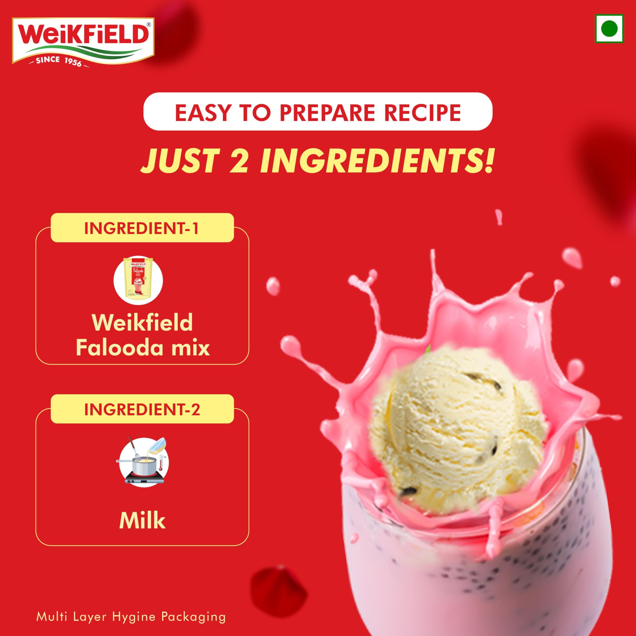Weikfield Falooda Mix 200 g Pouch | Rose Flavoured | Rich, Smooth & Creamy Texture | Delicious & Refreshing Taste | Authentic Taste | Instant Falooda Mix 2