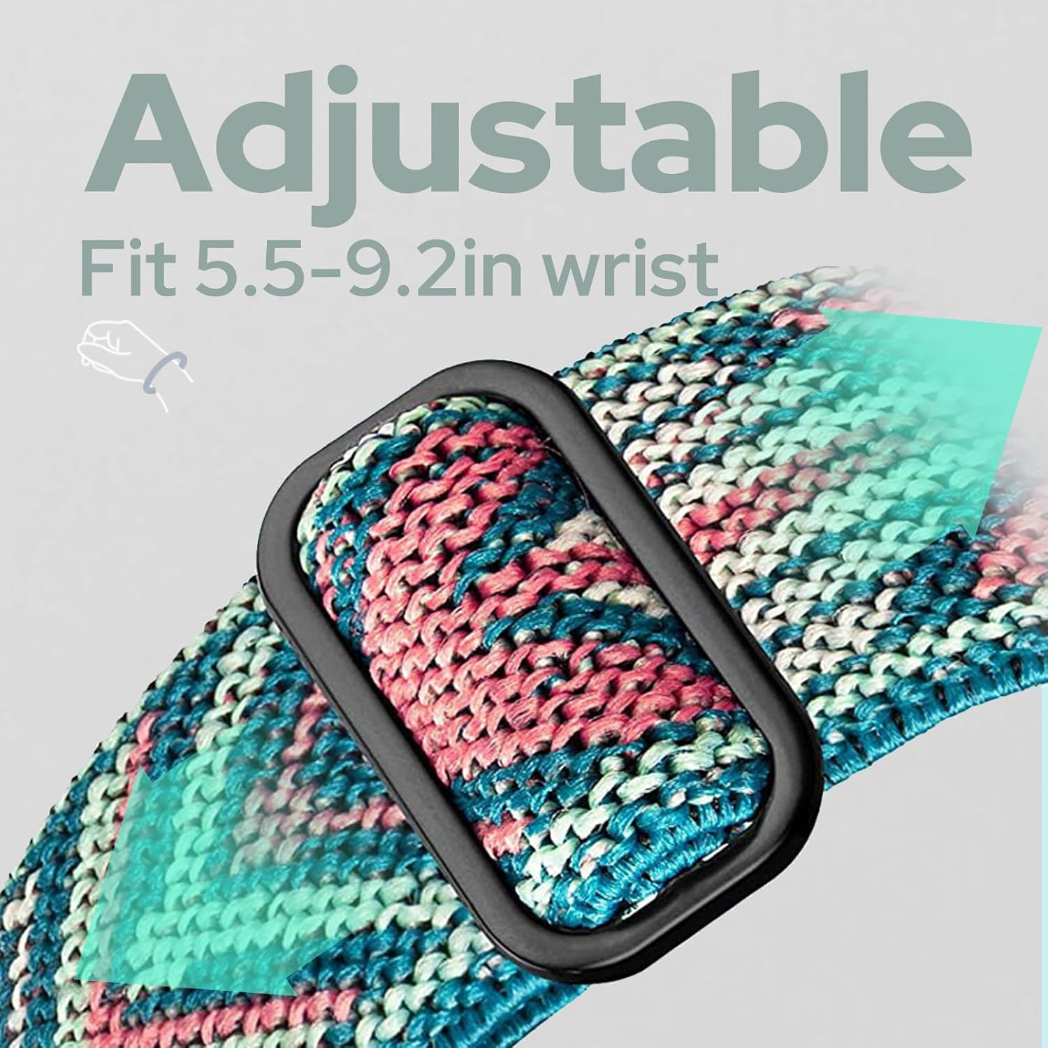 2 Pack Stretchy Nylon Watch Bands Compatible Embr Wave 2 Warming Bracelet, 18mm Stretch Elastics Nylon Adjustable Replacement Strap Accessories for Embr Wave 2, 1 Cooling Bracelet image 3
