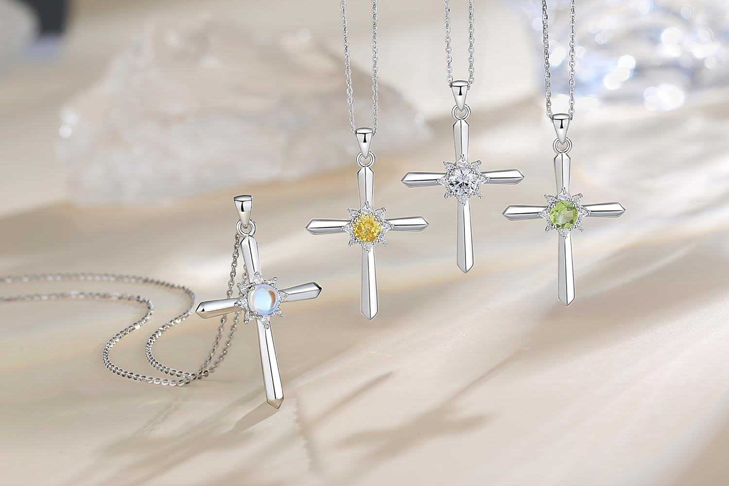 FANCIME Birthstone Cross Necklace for Women Sterling Silver Birthstone Necklace Halo Infinity Cross Pendant Necklace Fine Jewelry Valentines Day Gifts Birthday Holiday Gifts for Her, 16"+2" Inches - Image 4