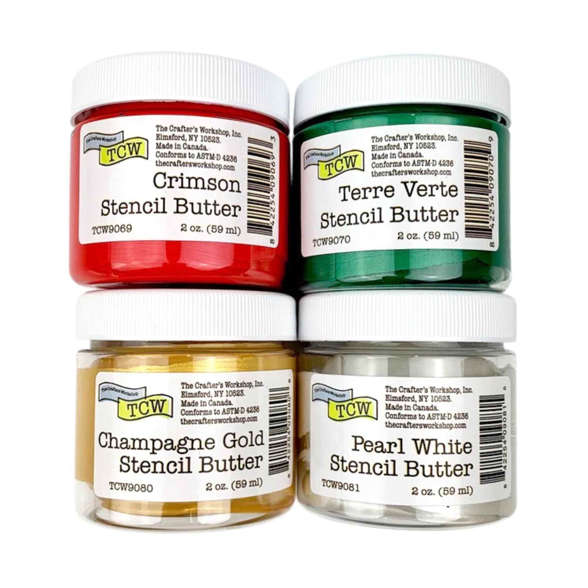 The Crafter's Workshop Stencil Butter - Holiday Acrylic Paint Set - Boutique Metallic Texture Paste for Art, Canvas, Journals, &amp; Cards - 4 x 2oz Jars