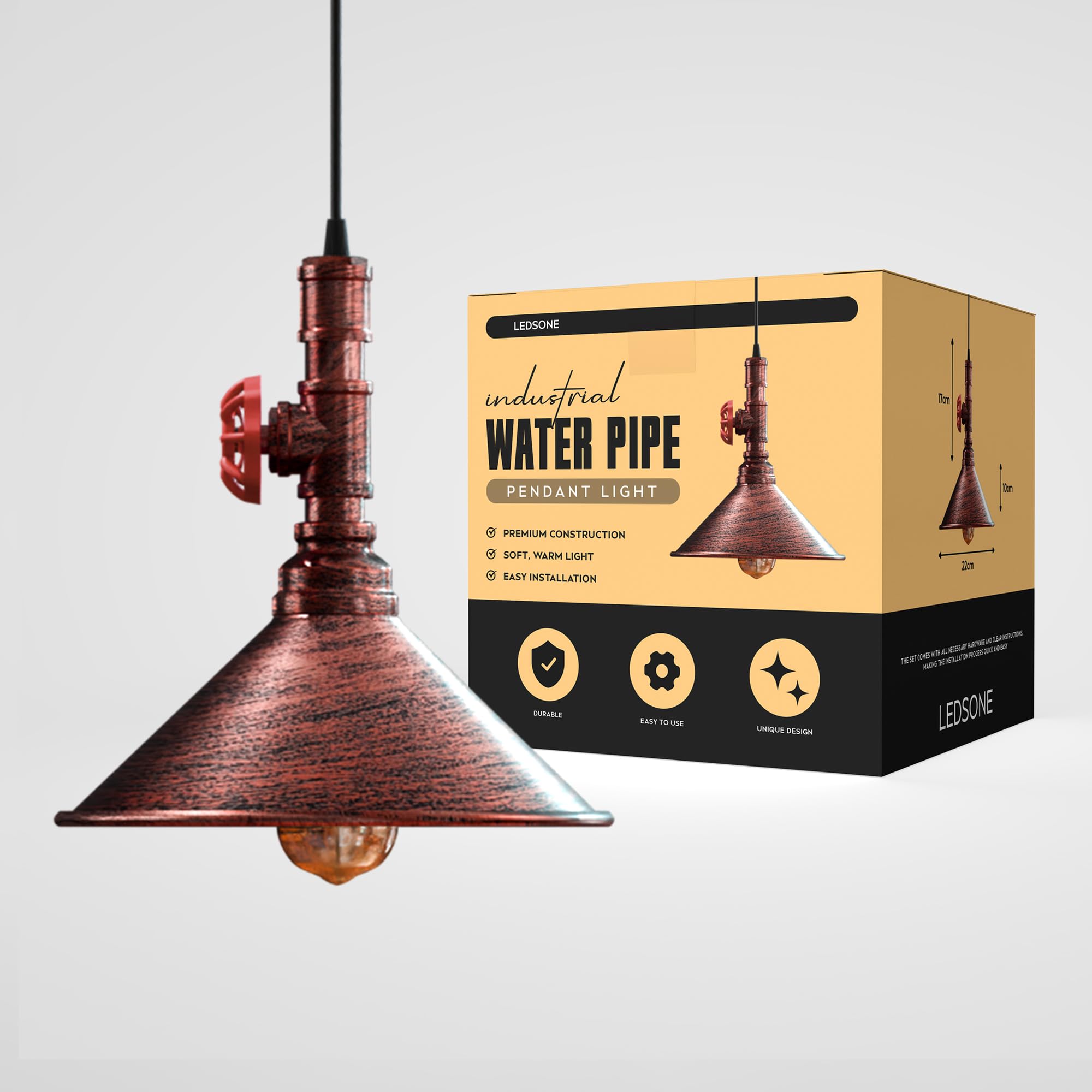 LEDSone Water Pipe Brushed Metal Hanging Ceiling Pendant Light Fixture E27 Base 60W max Antique Industrial Steampunk Pendant Lamp for Kitchen, Dining Room