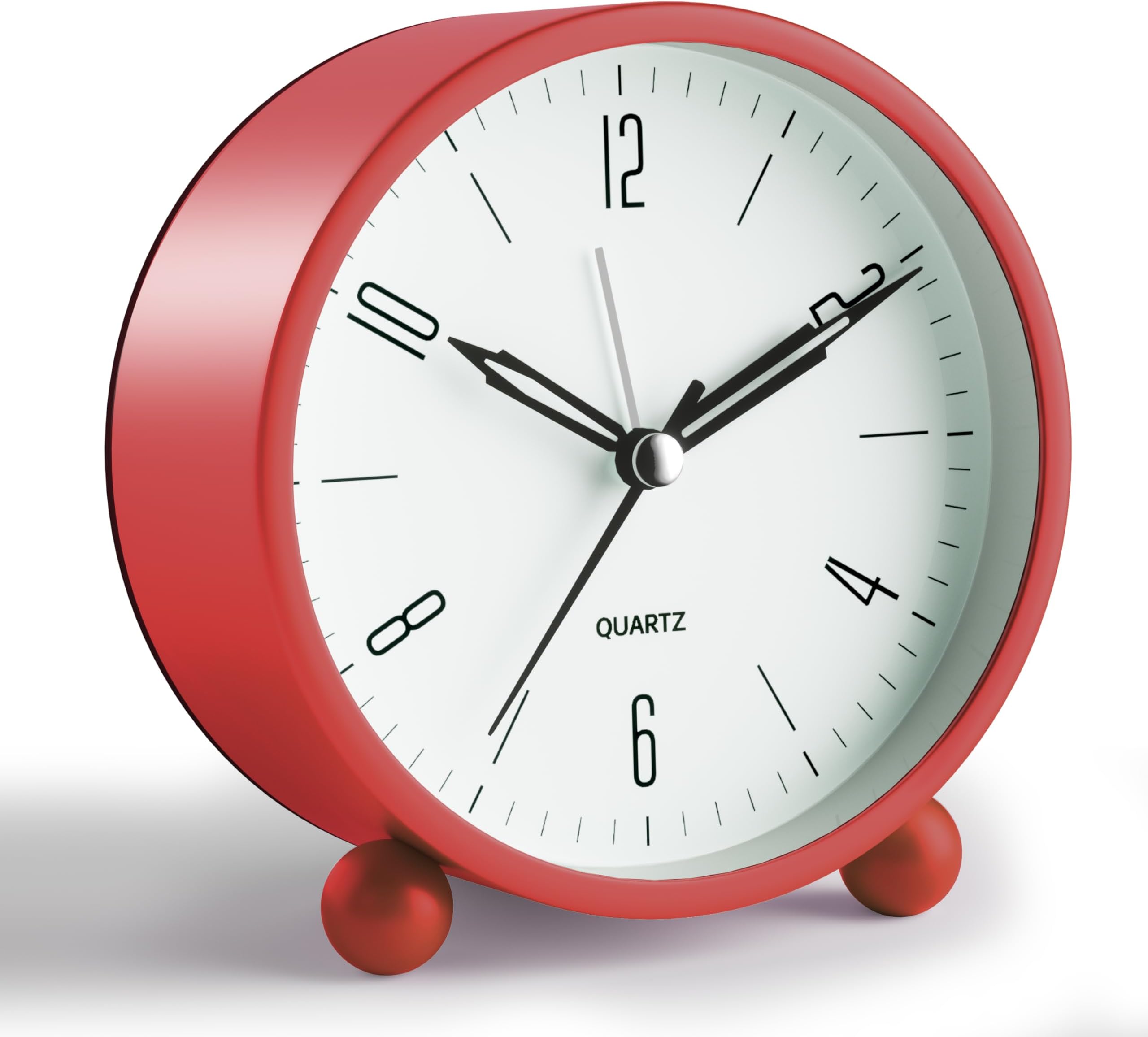 Analog Alarm Clock, 4 inch Super Silent Non Ticking Small Clock with Night Light, Battery Operated, Simple Design, Old Fashioned Style Wine-red Decor, for Bedroom, Bedside, Desk, Adult, Kid, Gift, Red