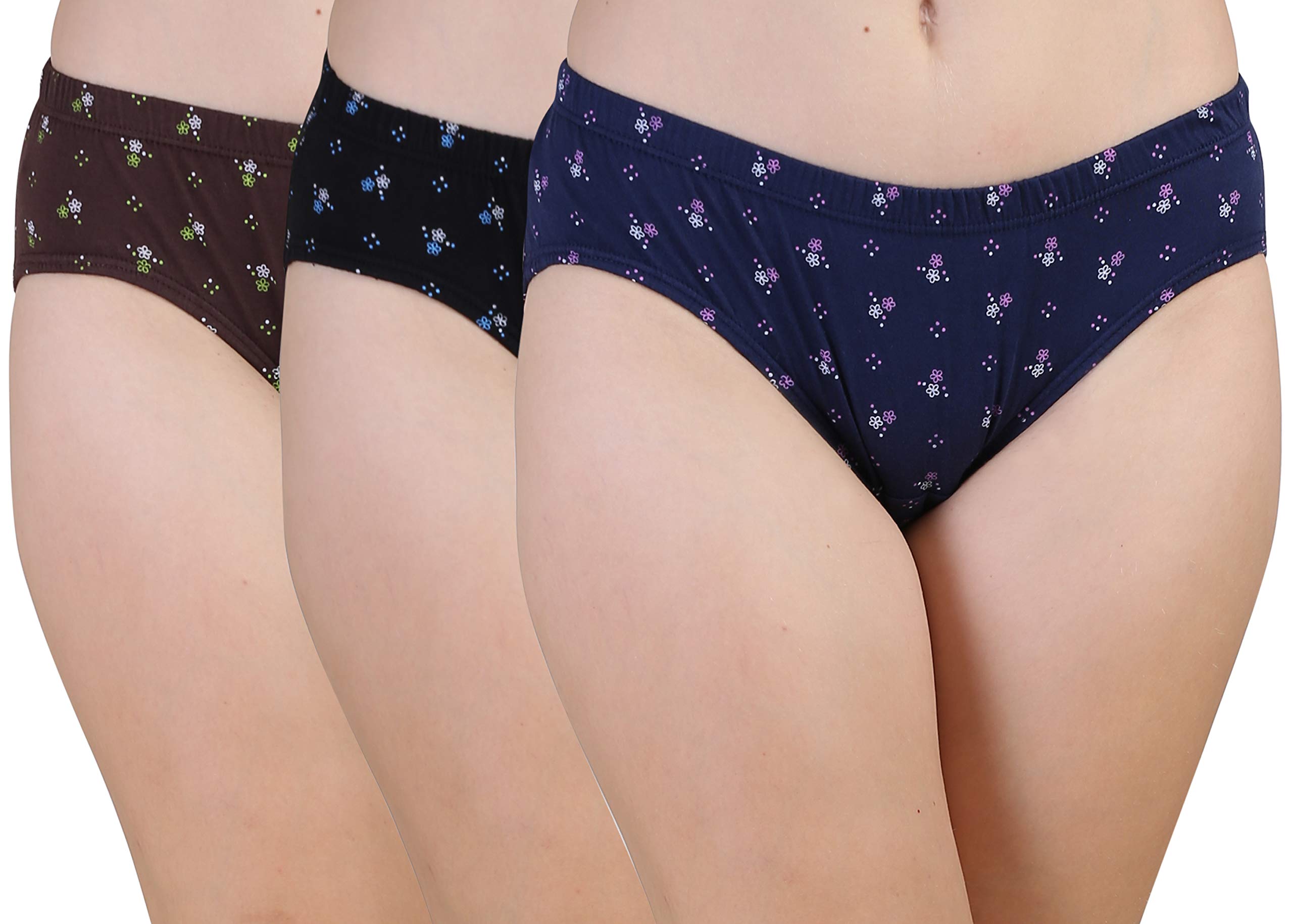 BLAZON Women's Mid Rise Hipster Soft Skin (Inner-Elastic) Panty | Floral Print | Combo Pack of 3 | Dark Base | Available Sizes: S, M, L, XL, 2XL, 3XL, 4XL, 5XL