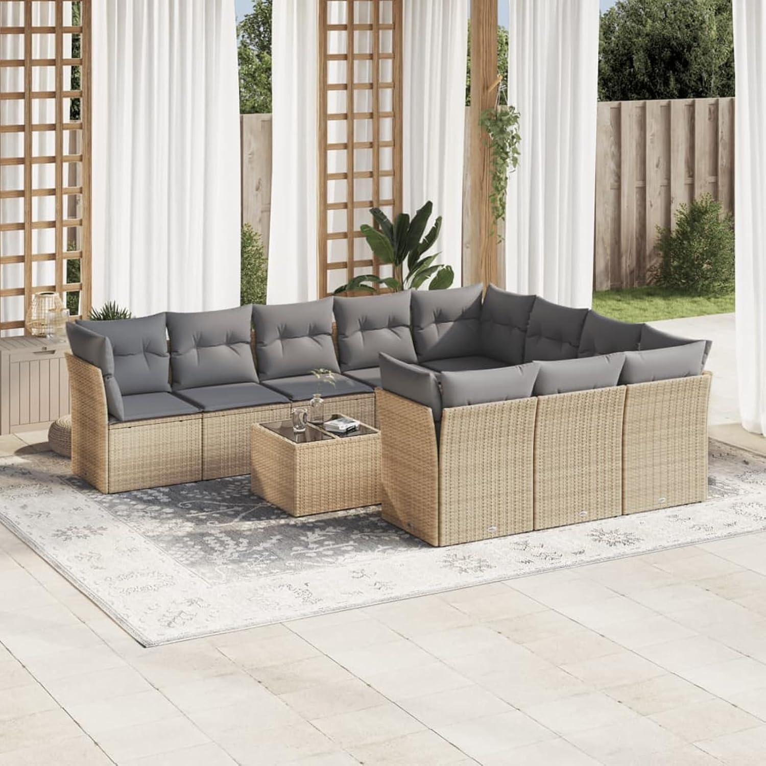 Gecheer 11Piece Lounge Garden Furniture Set, Balcony Lounge Set Rattan