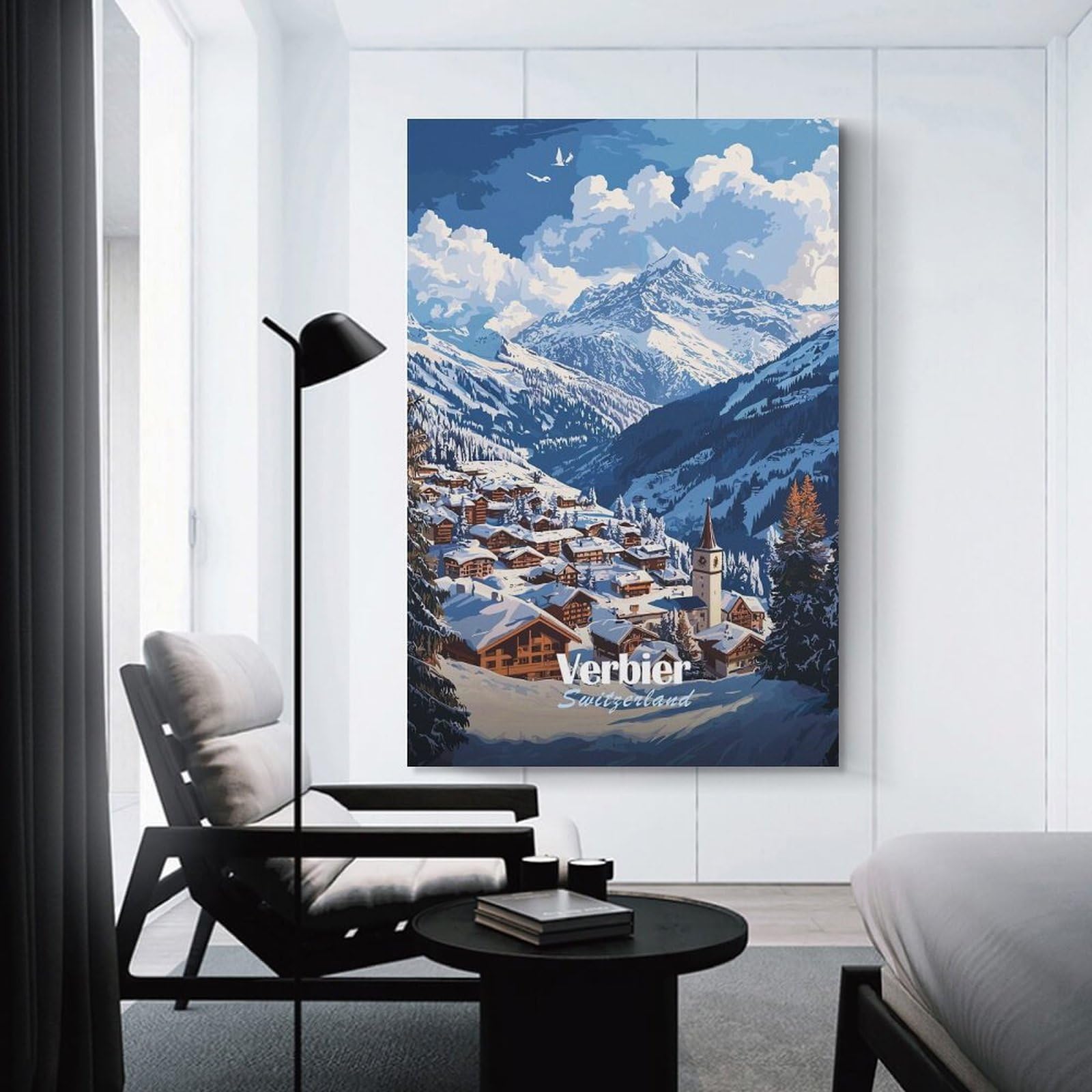 Junmoney Verbier Switzerland Mountain Village Canvas Wall Art 24x36inch(60x90cm), for Wall Displays, Bedrooms Or Room Updates, Ideal for Building A Coordinated Art Wall