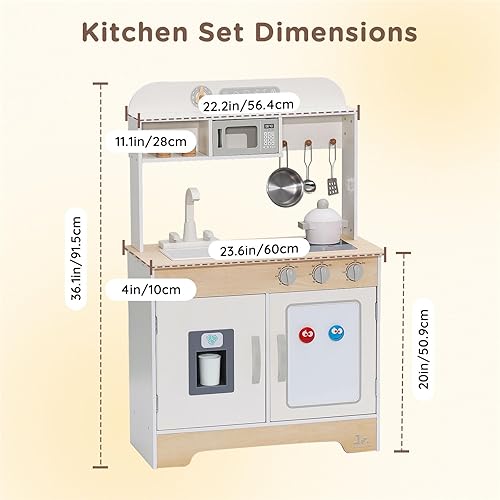 Miniatura 2 de SainSmart Jr. Juego de cocina de madera para niños, juego de cocina premium para niños pequeños, incluye estufa, refrigerador y accesorios