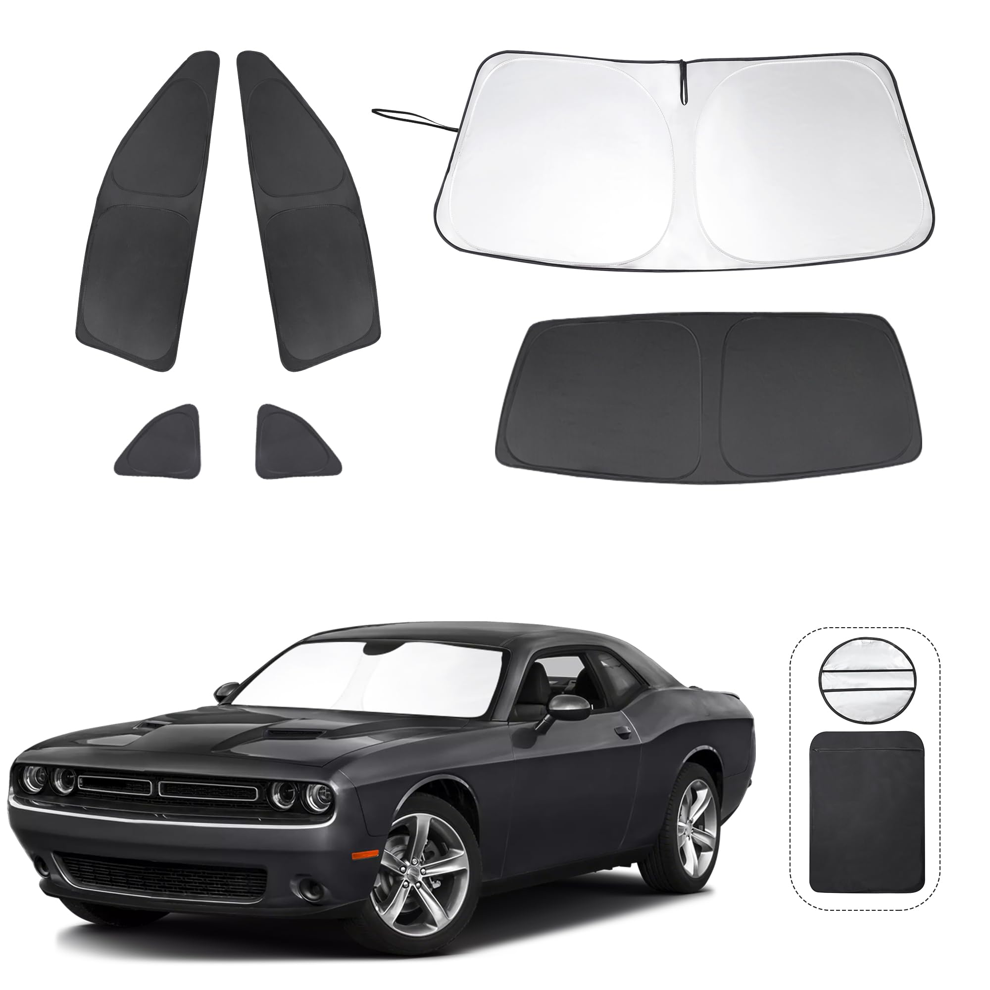Window Shades for Dodge Challenger 2015-2023 (SXT, RT, GT) Accessories Car Side Full Windows Rear Windshield Sun Shade Sun UV Rays & Privacy Protection for Camping,Napping,and Relaxing 6PCS