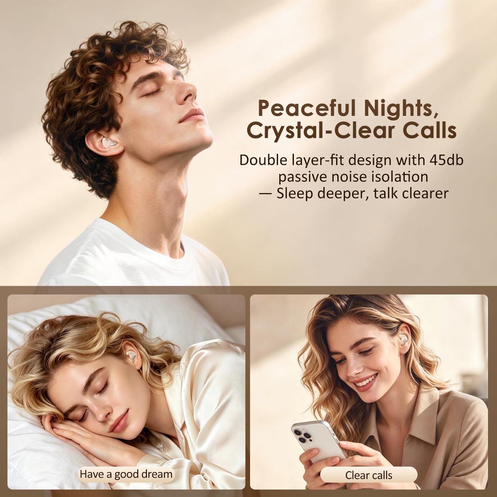 Novonell Snooze Pods Pro, auriculares para dormir, Bluetooth 6.0, mini auriculares para dormir con lámpara antibacteriana para dormir de lado, auriculares para dormir, bloquean los ronquidos, batería