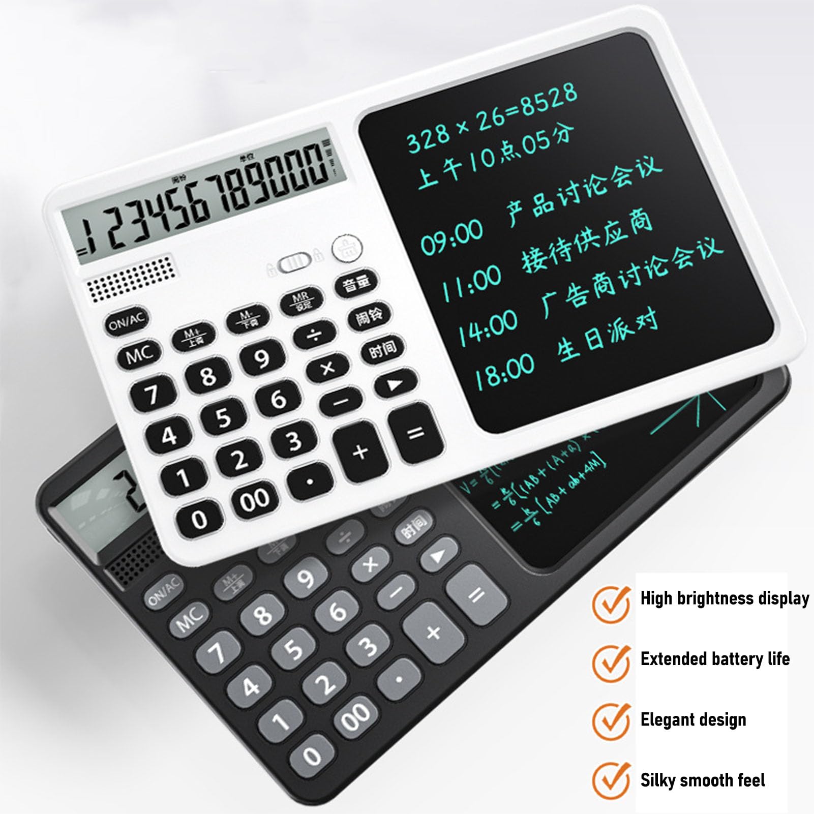 Denash Sprechender Taschenrechner, Wiederaufladbarer Schreibblock-Rechner mit Notizblock, Großes Display für Geschäft, Schule und Arbeit (White)