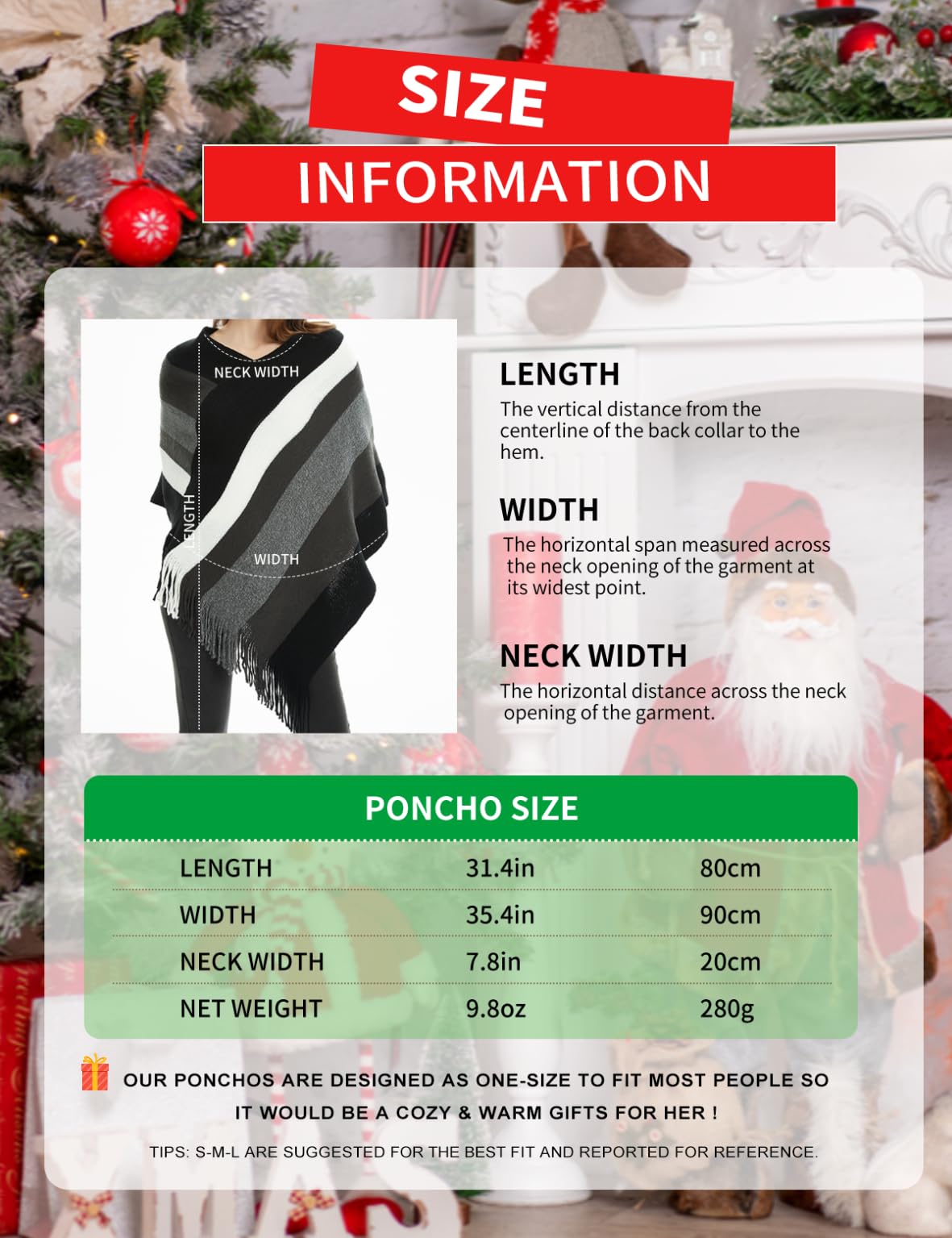 Ferand - Pullover Poncho de Punto para Mujer - Estola, Chal Elegante, Diseño de Rayas Grandes y Flecos, Cálido